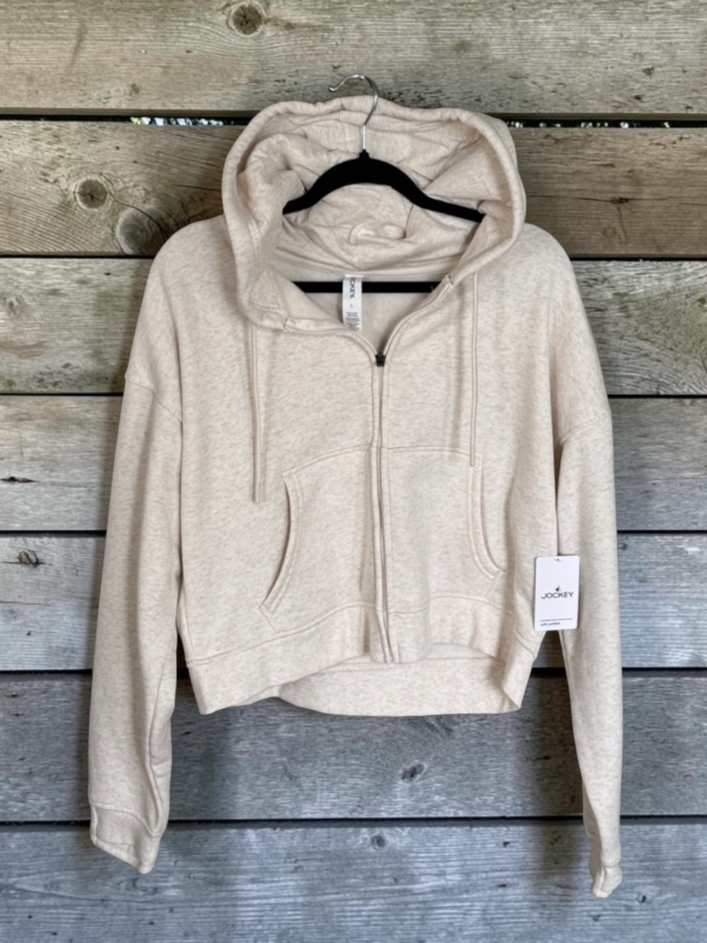 NWT Jockey Crop Full Zip Hoodie | Ecru Heather 
Size L